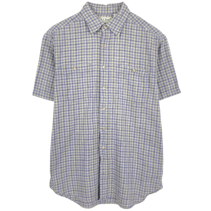 ~90'S LLBean COOL WEAVE Short-Sleeve Cotton Check Shirt, Men's Size M (Equivalent), Vintage cotton Purple type blue-purple Vintage Second Hand