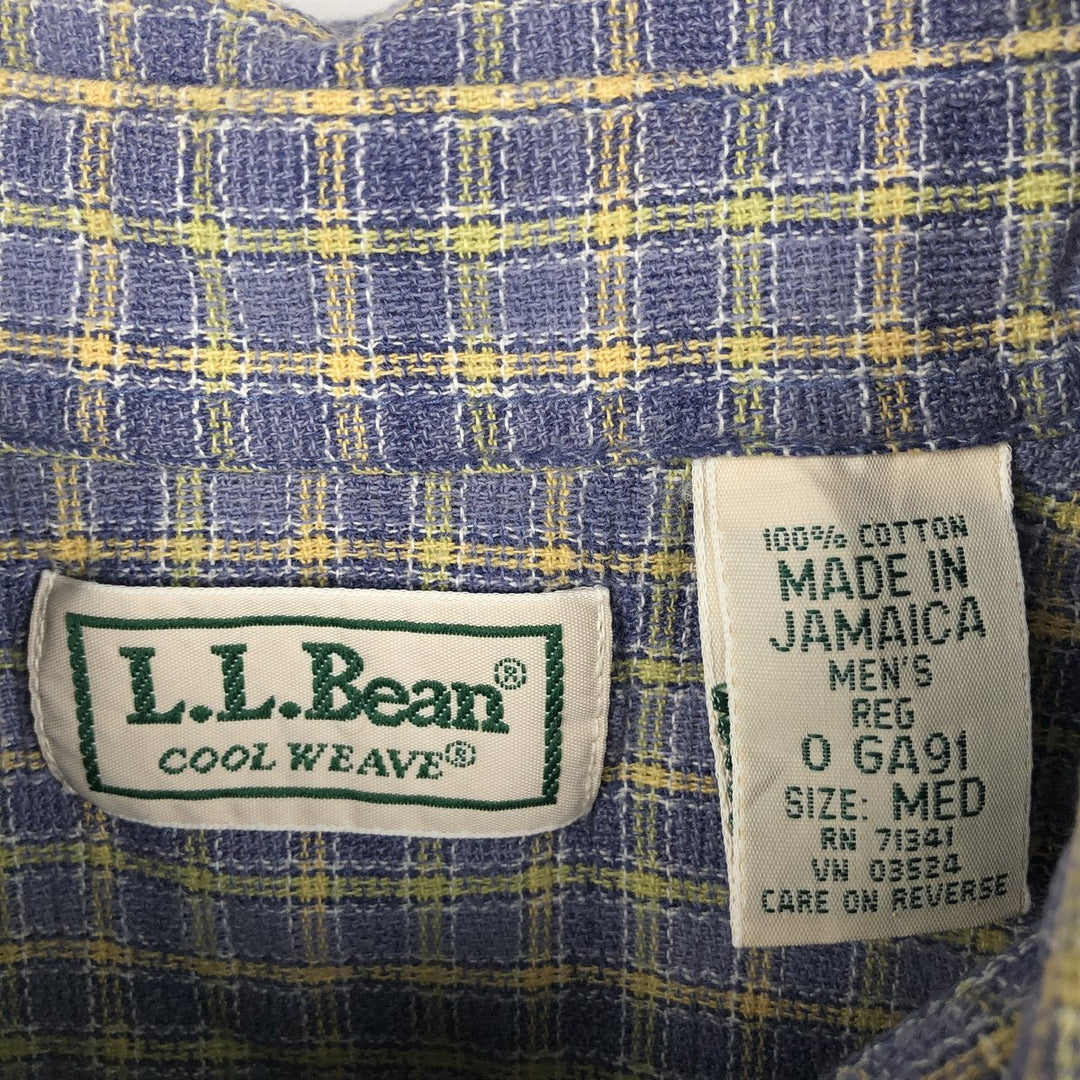 ~90'S LLBean COOL WEAVE Short-Sleeve Cotton Check Shirt, Men's Size M (Equivalent), Vintage cotton Purple type blue-purple Vintage Second Hand