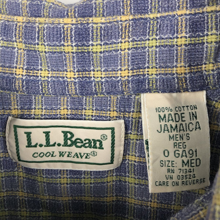 ~90'S LLBean COOL WEAVE Short-Sleeve Cotton Check Shirt, Men's Size M (Equivalent), Vintage cotton Purple type blue-purple Vintage Second Hand