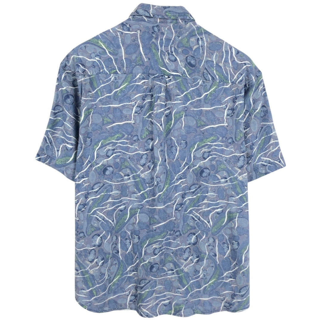 Columbia all-over print short-sleeved rayon shirt, men's size M. Rayon blue type Vintage Second Hand