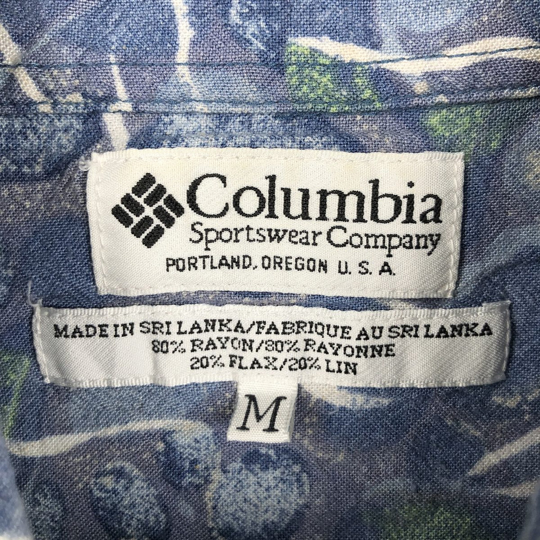 Columbia all-over print short-sleeved rayon shirt, men's size M. Rayon blue type Vintage Second Hand