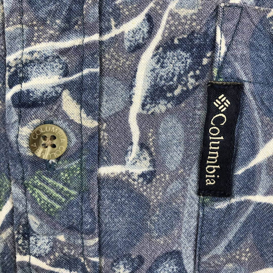 Columbia all-over print short-sleeved rayon shirt, men's size M. Rayon blue type Vintage Second Hand