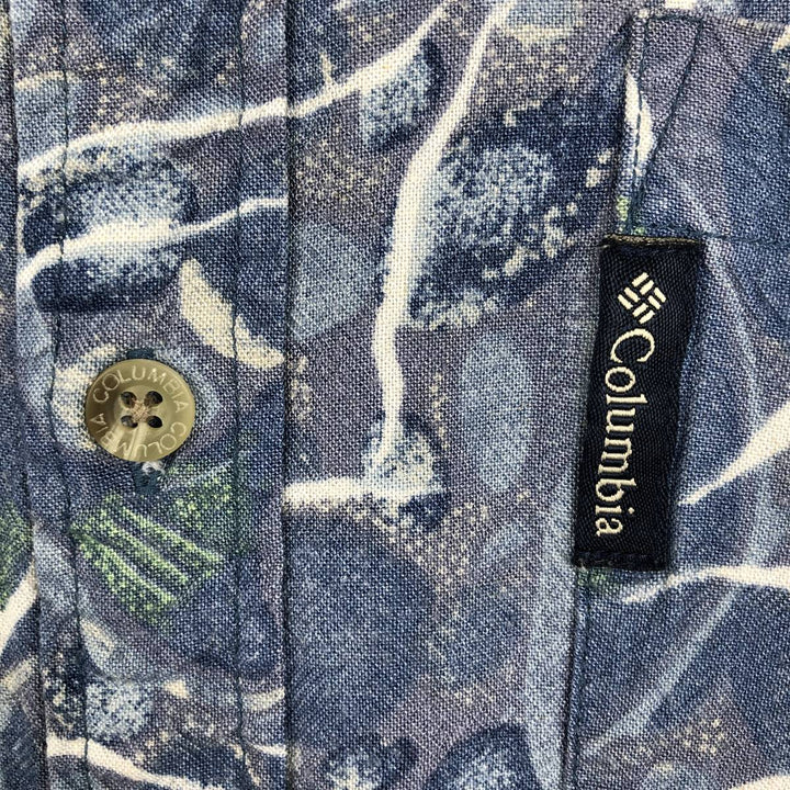 Columbia all-over print short-sleeved rayon shirt, men's size M. Rayon blue type Vintage Second Hand
