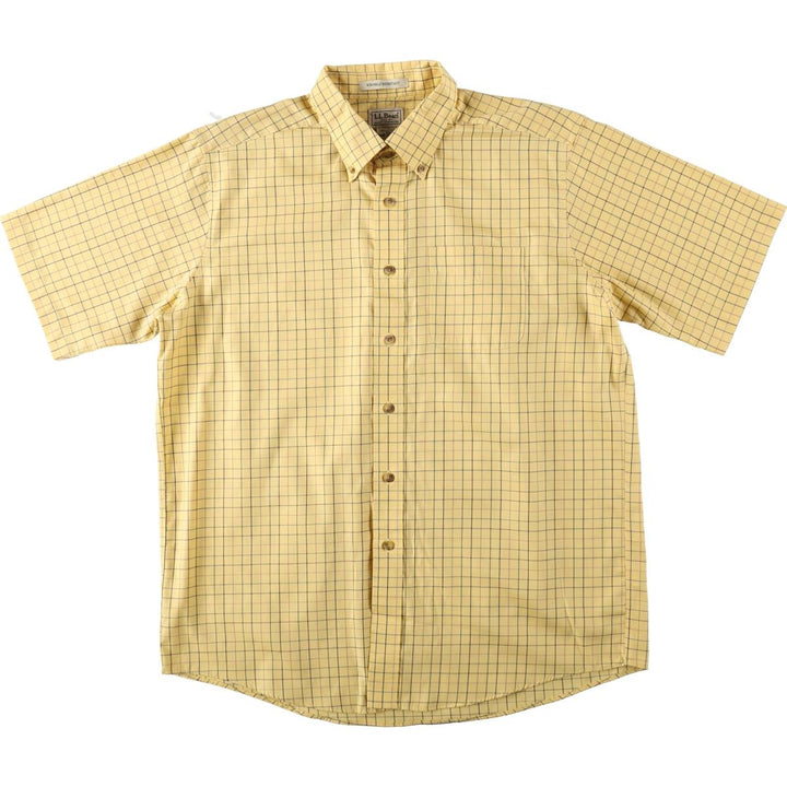 90s-00'S L.L.Bean WRINKLE RESISTANT Short-Sleeve Button-Down Check Shirt, Men's Size L (approx.) cotton yellow type Vintage Second Hand