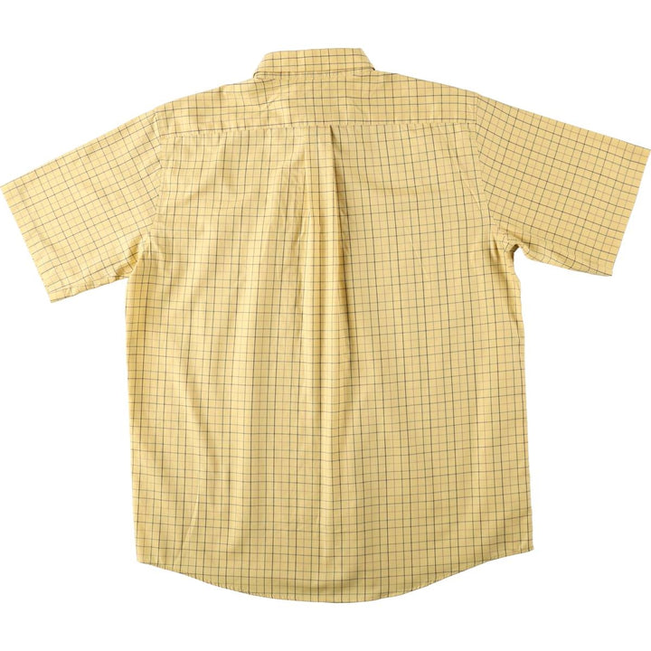 90s-00'S L.L.Bean WRINKLE RESISTANT Short-Sleeve Button-Down Check Shirt, Men's Size L (approx.) cotton yellow type Vintage Second Hand