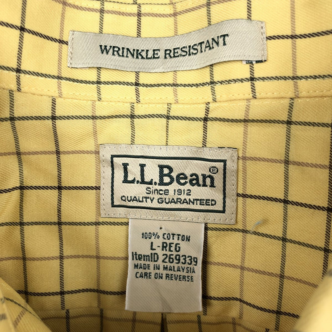 90s-00'S L.L.Bean WRINKLE RESISTANT Short-Sleeve Button-Down Check Shirt, Men's Size L (approx.) cotton yellow type Vintage Second Hand