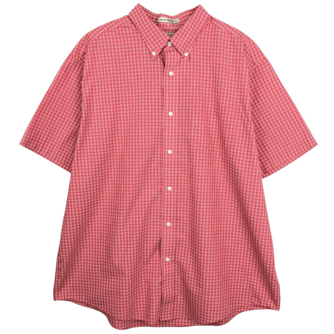 90s-00'S L.L.Bean WRINKLE RESISTANT Short-Sleeve Button-Down Check Shirt, Men's Size XL (approx.) cotton red type Vintage Second Hand