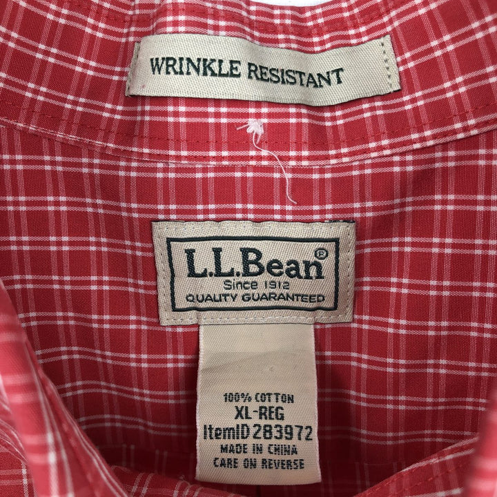 90s-00'S L.L.Bean WRINKLE RESISTANT Short-Sleeve Button-Down Check Shirt, Men's Size XL (approx.) cotton red type Vintage Second Hand