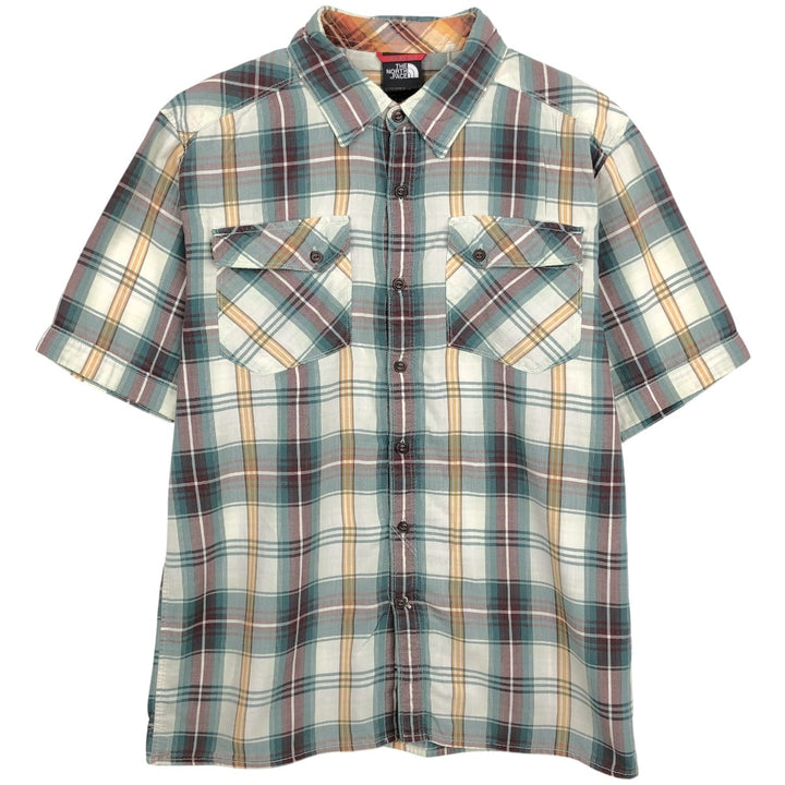 The North Face Short-Sleeve Check Shirt, Boxy Shirt, Men's Size M (approx.) cotton Beige type Vintage Second Hand