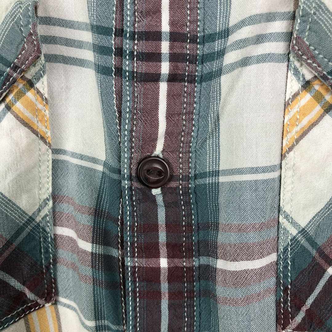 The North Face Short-Sleeve Check Shirt, Boxy Shirt, Men's Size M (approx.) cotton Beige type Vintage Second Hand
