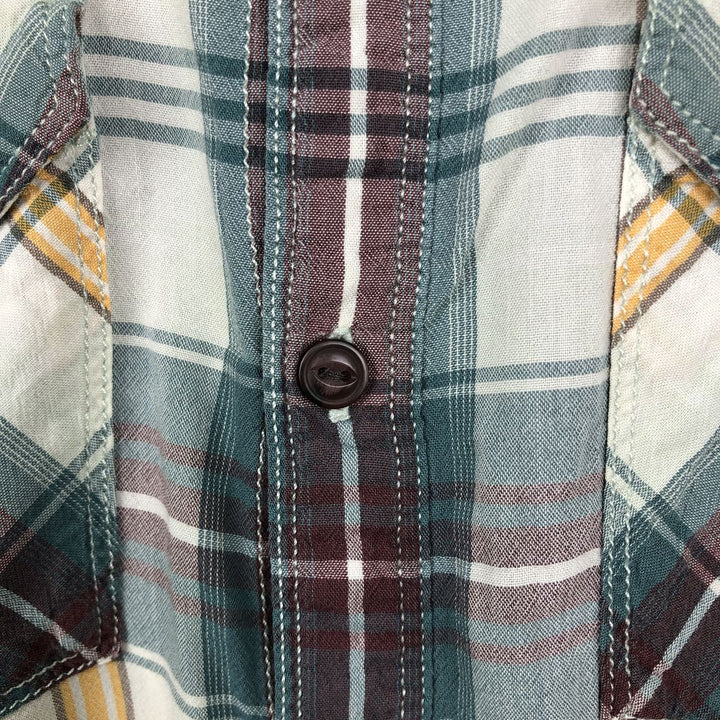 The North Face Short-Sleeve Check Shirt, Boxy Shirt, Men's Size M (approx.) cotton Beige type Vintage Second Hand
