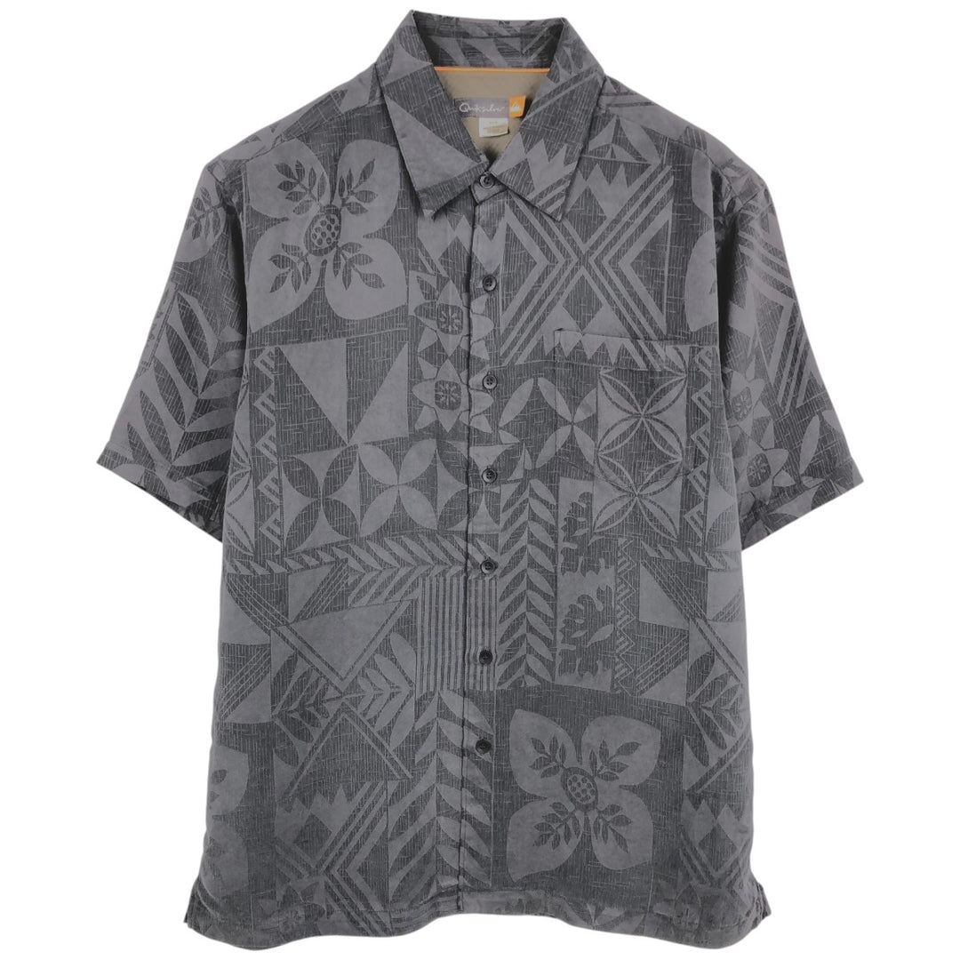 QUIKSILVER All-over print short-sleeved rayon shirt, men's size M, boxy shirt. Rayon Charcoal Vintage Second Hand