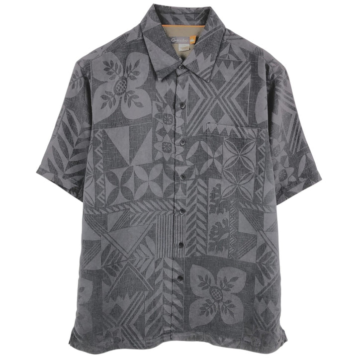 QUIKSILVER All-over print short-sleeved rayon shirt, men's size M, boxy shirt. Rayon Charcoal Vintage Second Hand