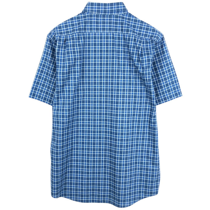 90'S LLBean Traditional Fit Short-Sleeve Button-Down Check Shirt, Men's Size M (Equivalent), Vintage cotton blue type Vintage Second Hand