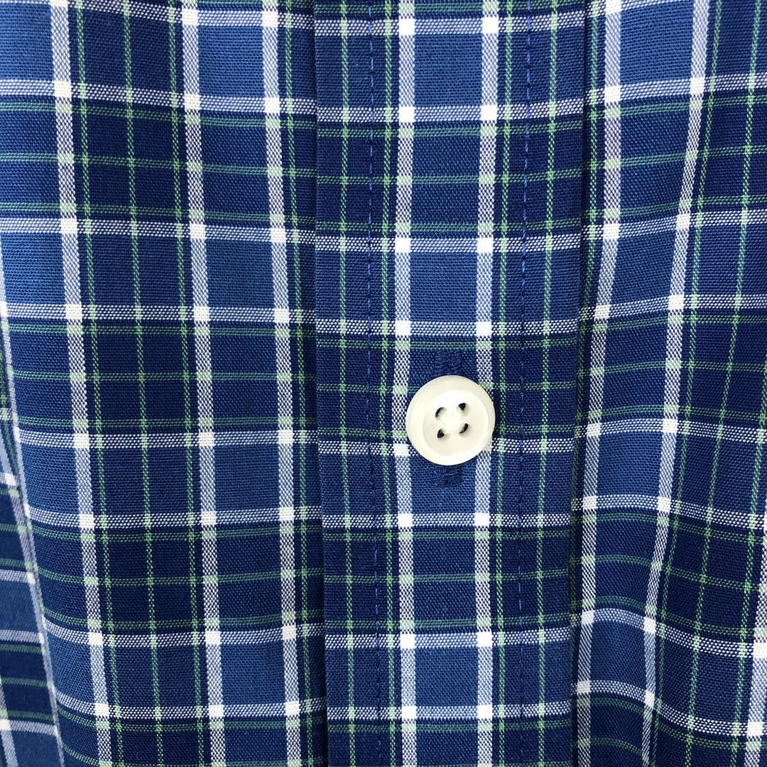 90'S LLBean Traditional Fit Short-Sleeve Button-Down Check Shirt, Men's Size M (Equivalent), Vintage cotton blue type Vintage Second Hand