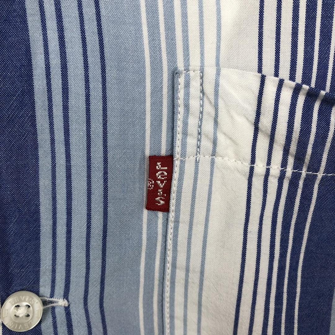 Levi's Stripe Pattern Multi-Stripe Short-Sleeve Open Collar Rayon Shirt, Boxy Fit, Men's Size L (approx.) Viscose blue type Vintage Second Hand
