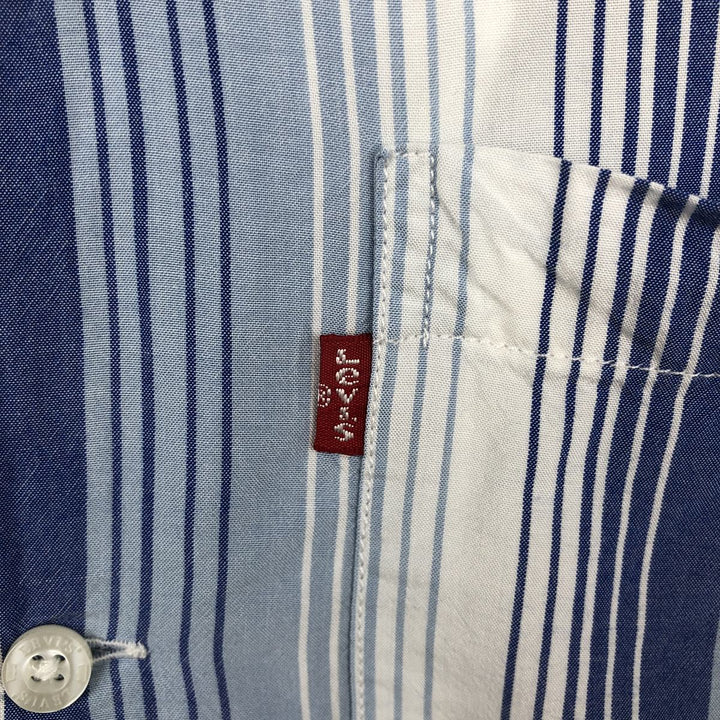 Levi's Stripe Pattern Multi-Stripe Short-Sleeve Open Collar Rayon Shirt, Boxy Fit, Men's Size L (approx.) Viscose blue type Vintage Second Hand
