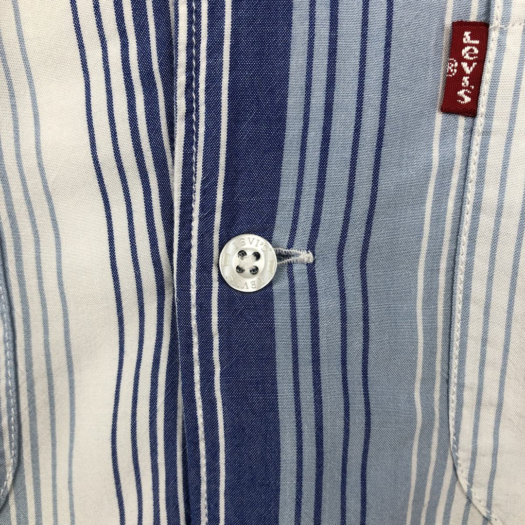 Levi's Stripe Pattern Multi-Stripe Short-Sleeve Open Collar Rayon Shirt, Boxy Fit, Men's Size L (approx.) Viscose blue type Vintage Second Hand