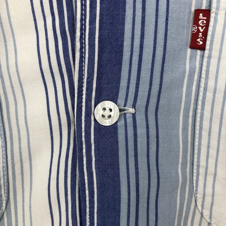 Levi's Stripe Pattern Multi-Stripe Short-Sleeve Open Collar Rayon Shirt, Boxy Fit, Men's Size L (approx.) Viscose blue type Vintage Second Hand