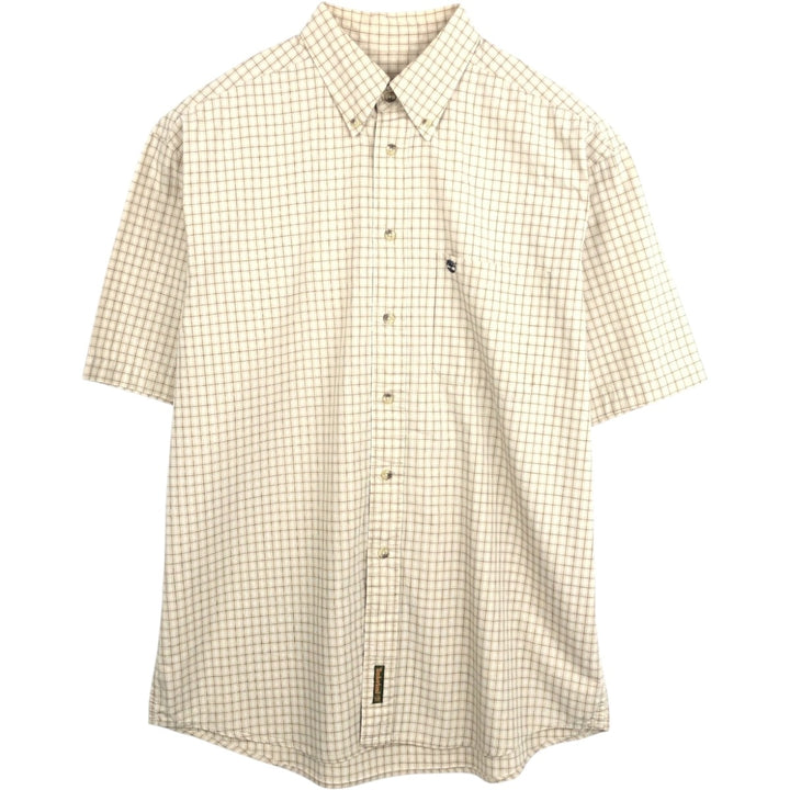 90s-00'S Timberland WEATHERGEAR Short-Sleeve Button-Down Check Shirt, Men's Size M (approx.), Vintage cotton Beige type Vintage Second Hand