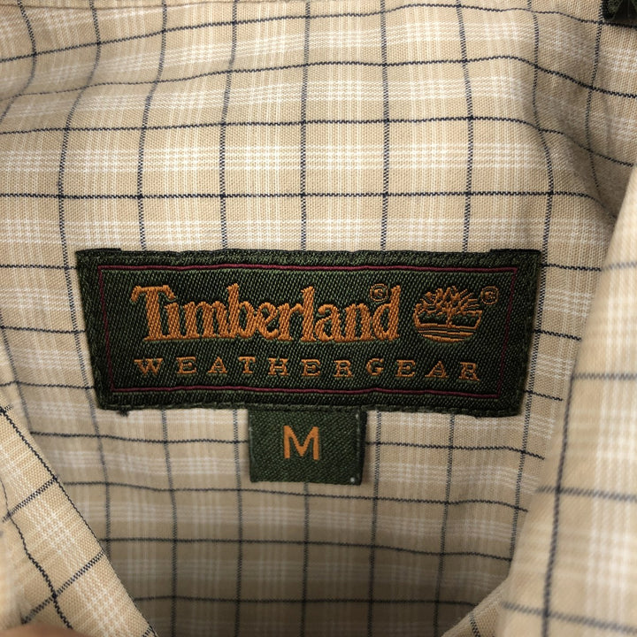 90s-00'S Timberland WEATHERGEAR Short-Sleeve Button-Down Check Shirt, Men's Size M (approx.), Vintage cotton Beige type Vintage Second Hand