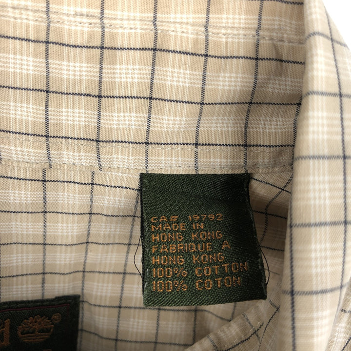 90s-00'S Timberland WEATHERGEAR Short-Sleeve Button-Down Check Shirt, Men's Size M (approx.), Vintage cotton Beige type Vintage Second Hand