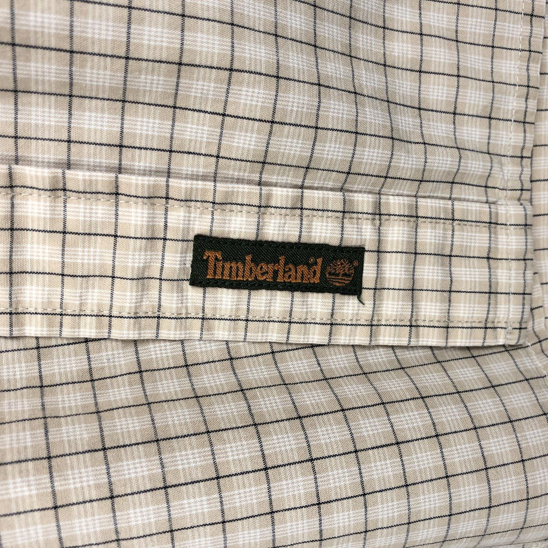 90s-00'S Timberland WEATHERGEAR Short-Sleeve Button-Down Check Shirt, Men's Size M (approx.), Vintage cotton Beige type Vintage Second Hand
