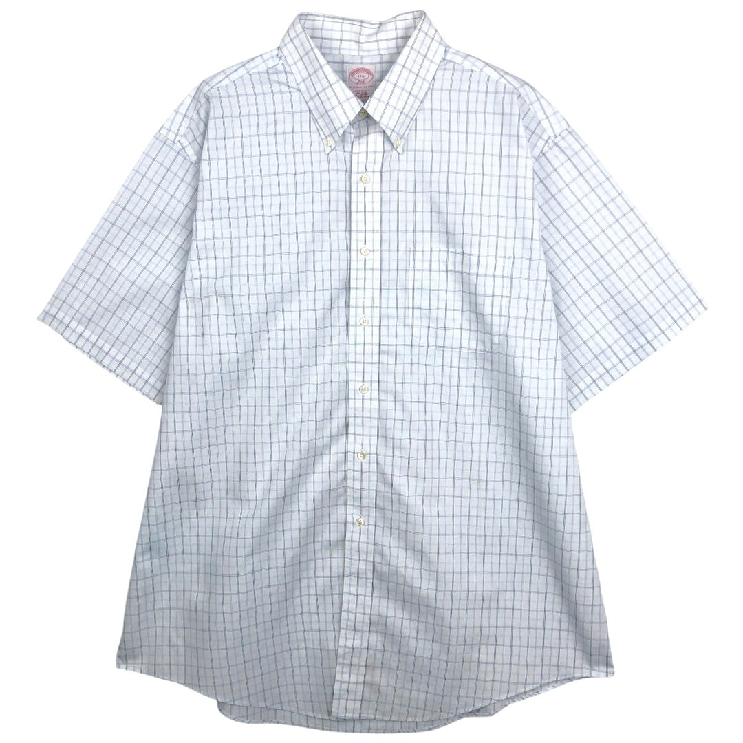 Brooks Brothers 346 short sleeve button down check shirt, men's size XL cotton white type Vintage Second Hand