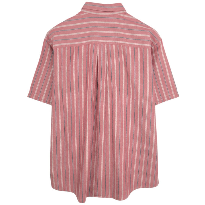 90s-00'S LLBean Multi-Stripe Short Sleeve Button-Down Striped Shirt, Men's Size L cotton burgundy type Vintage Second Hand