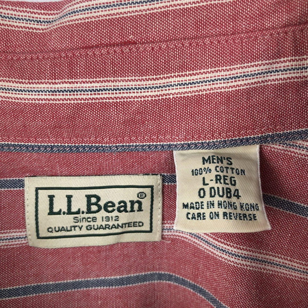 90s-00'S LLBean Multi-Stripe Short Sleeve Button-Down Striped Shirt, Men's Size L cotton burgundy type Vintage Second Hand