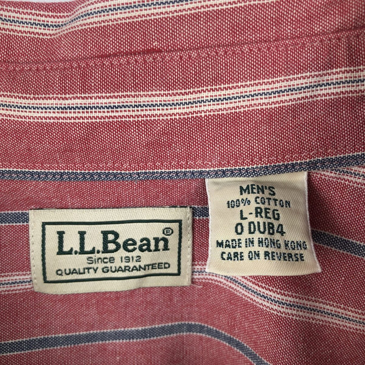 90s-00'S LLBean Multi-Stripe Short Sleeve Button-Down Striped Shirt, Men's Size L cotton burgundy type Vintage Second Hand