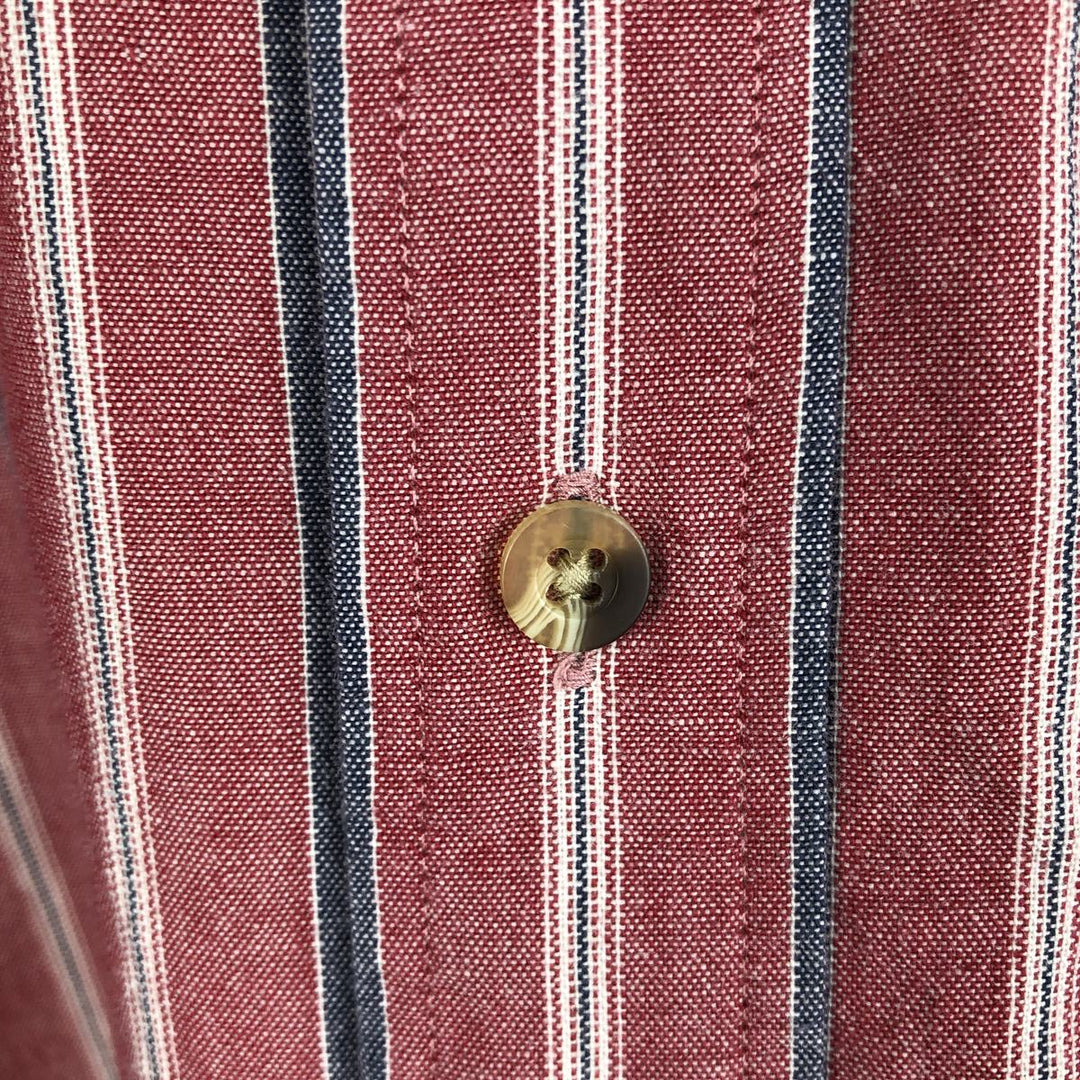 90s-00'S LLBean Multi-Stripe Short Sleeve Button-Down Striped Shirt, Men's Size L cotton burgundy type Vintage Second Hand