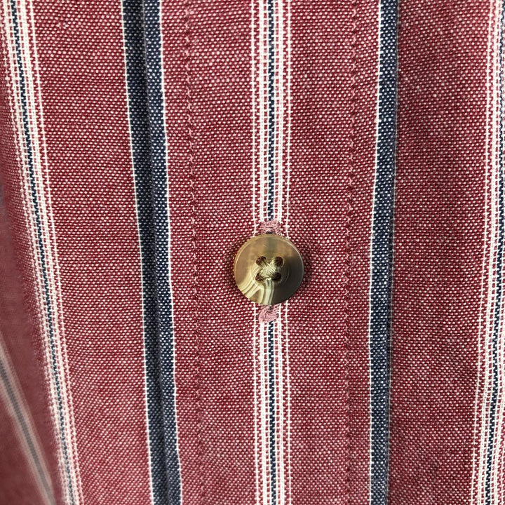 90s-00'S LLBean Multi-Stripe Short Sleeve Button-Down Striped Shirt, Men's Size L cotton burgundy type Vintage Second Hand
