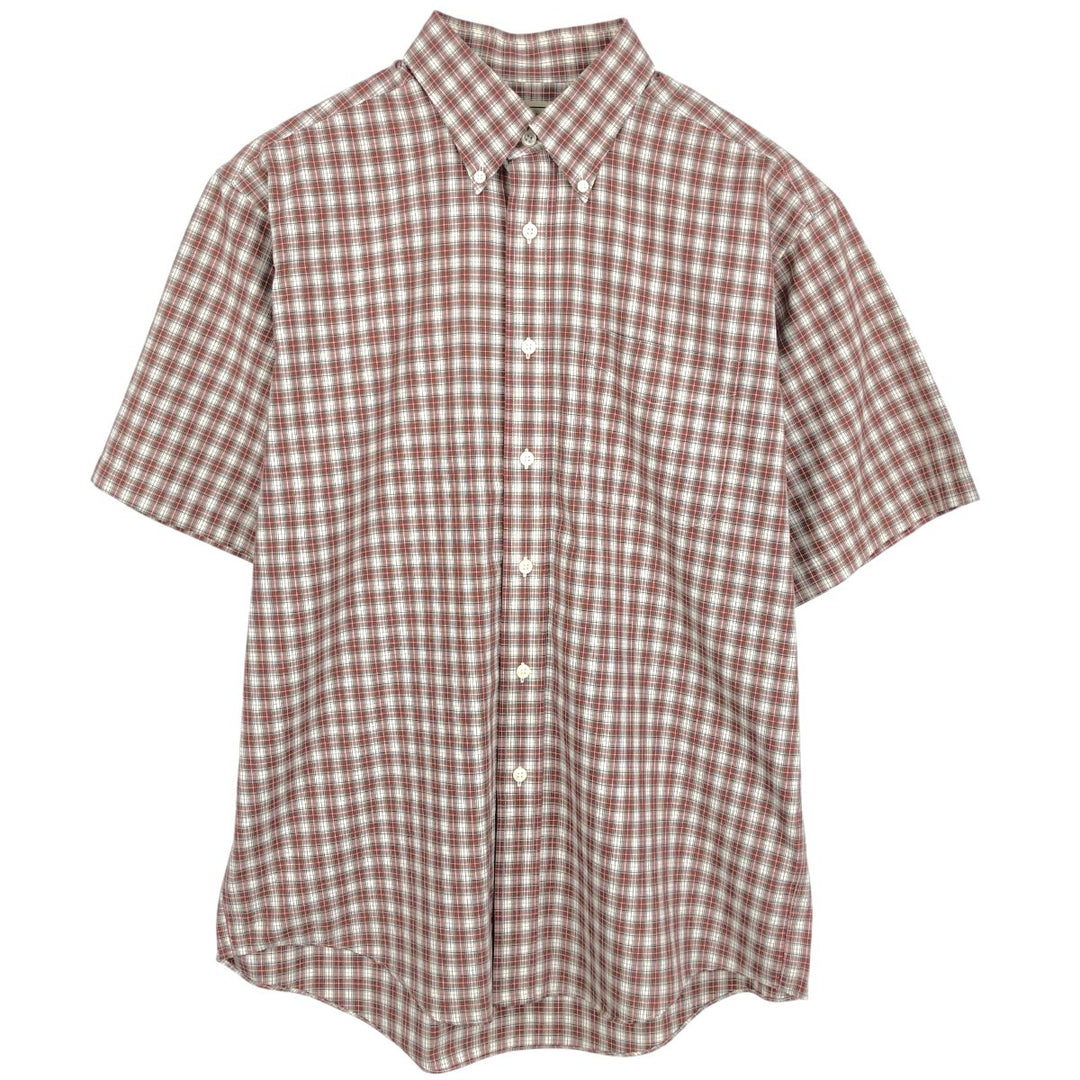 LLBean Short-Sleeve Button-Down Check Shirt, Men's Size M (approx.) cotton red type Vintage Second Hand