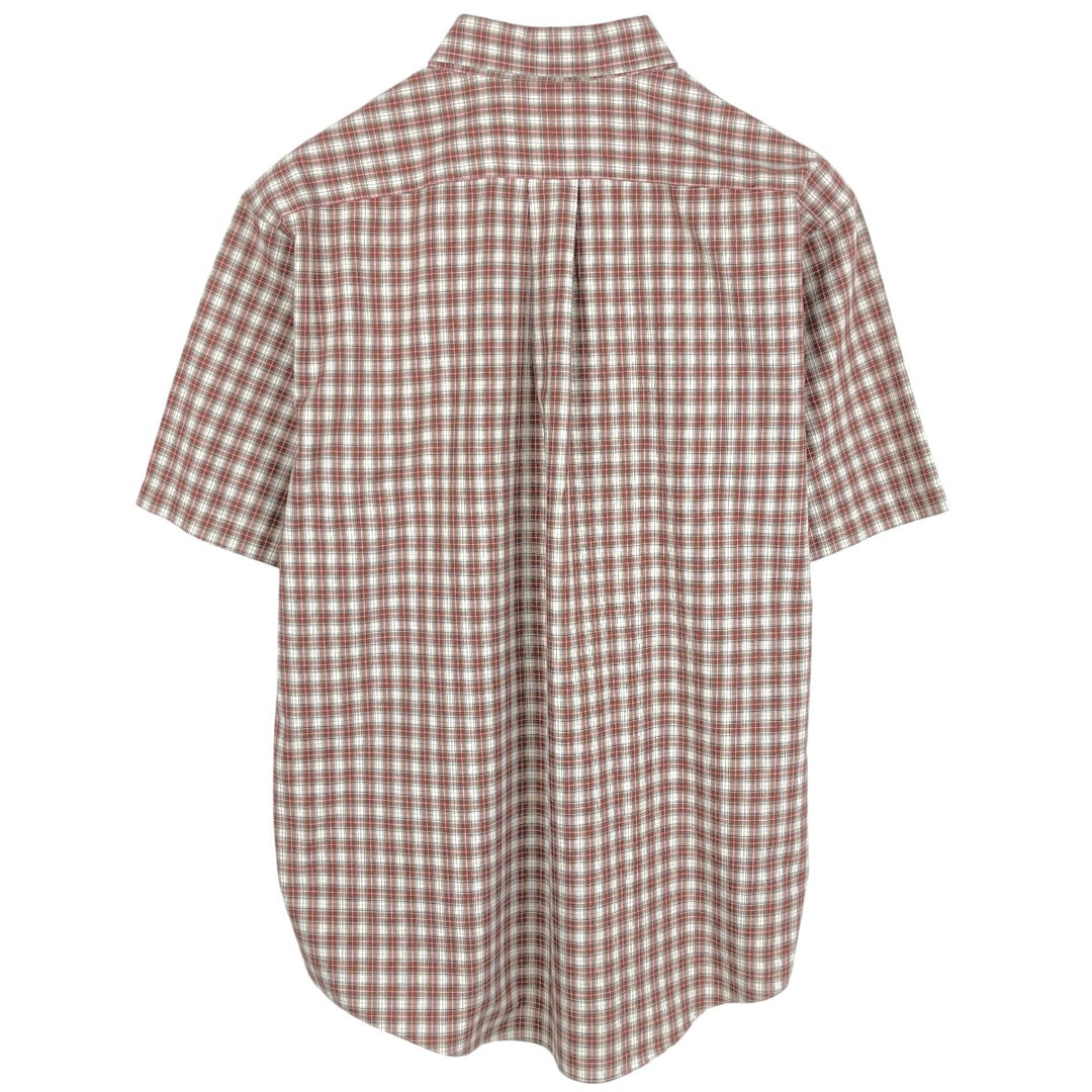 LLBean Short-Sleeve Button-Down Check Shirt, Men's Size M (approx.) cotton red type Vintage Second Hand