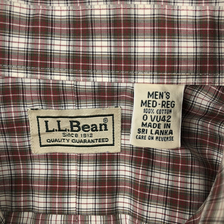 LLBean Short-Sleeve Button-Down Check Shirt, Men's Size M (approx.) cotton red type Vintage Second Hand