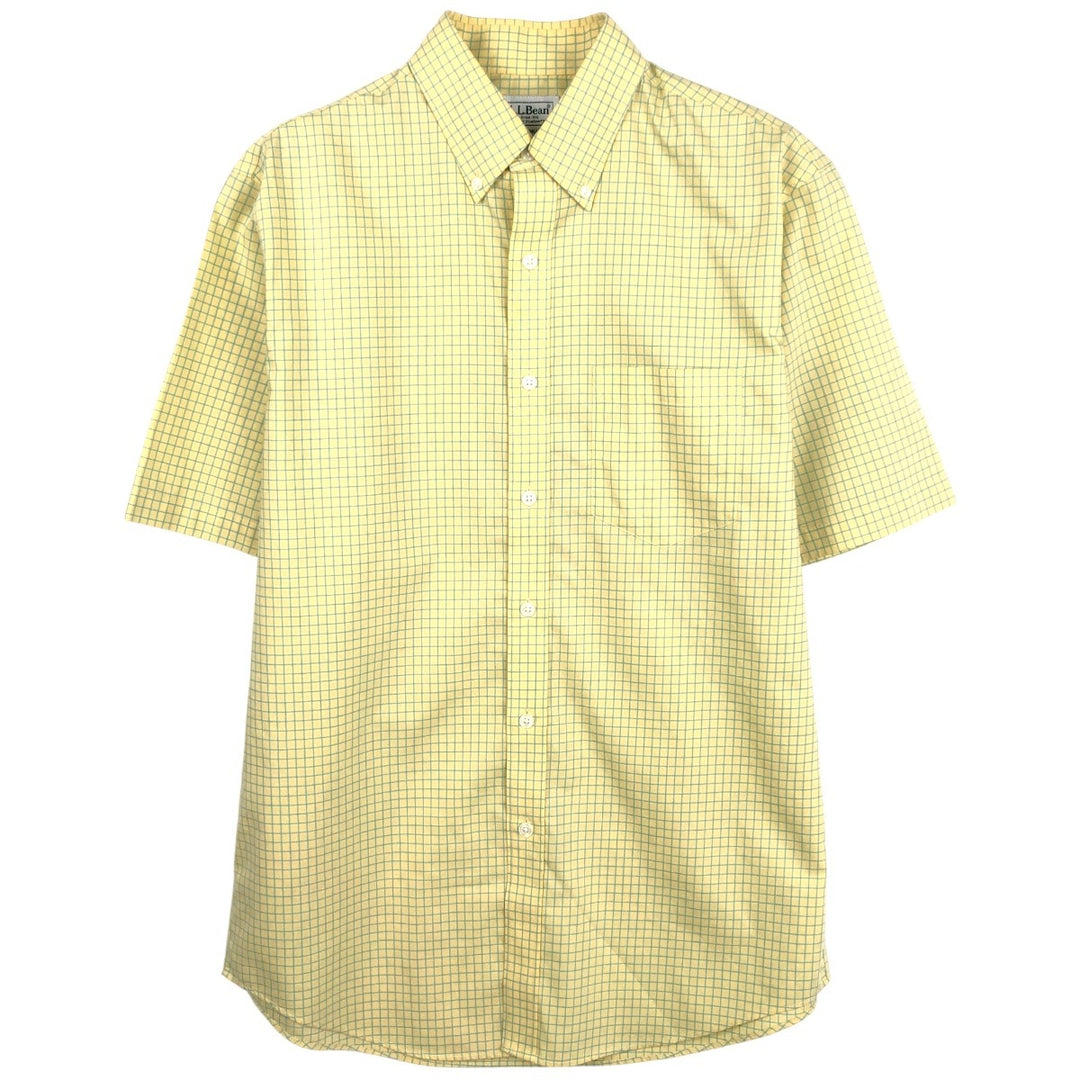 LLBean Traditional Fit Short-Sleeve Button-Down Check Shirt, Men's Size S (approx.) cotton yellow type Vintage Second Hand