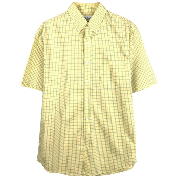 LLBean Traditional Fit Short-Sleeve Button-Down Check Shirt, Men's Size S (approx.) cotton yellow type Vintage Second Hand