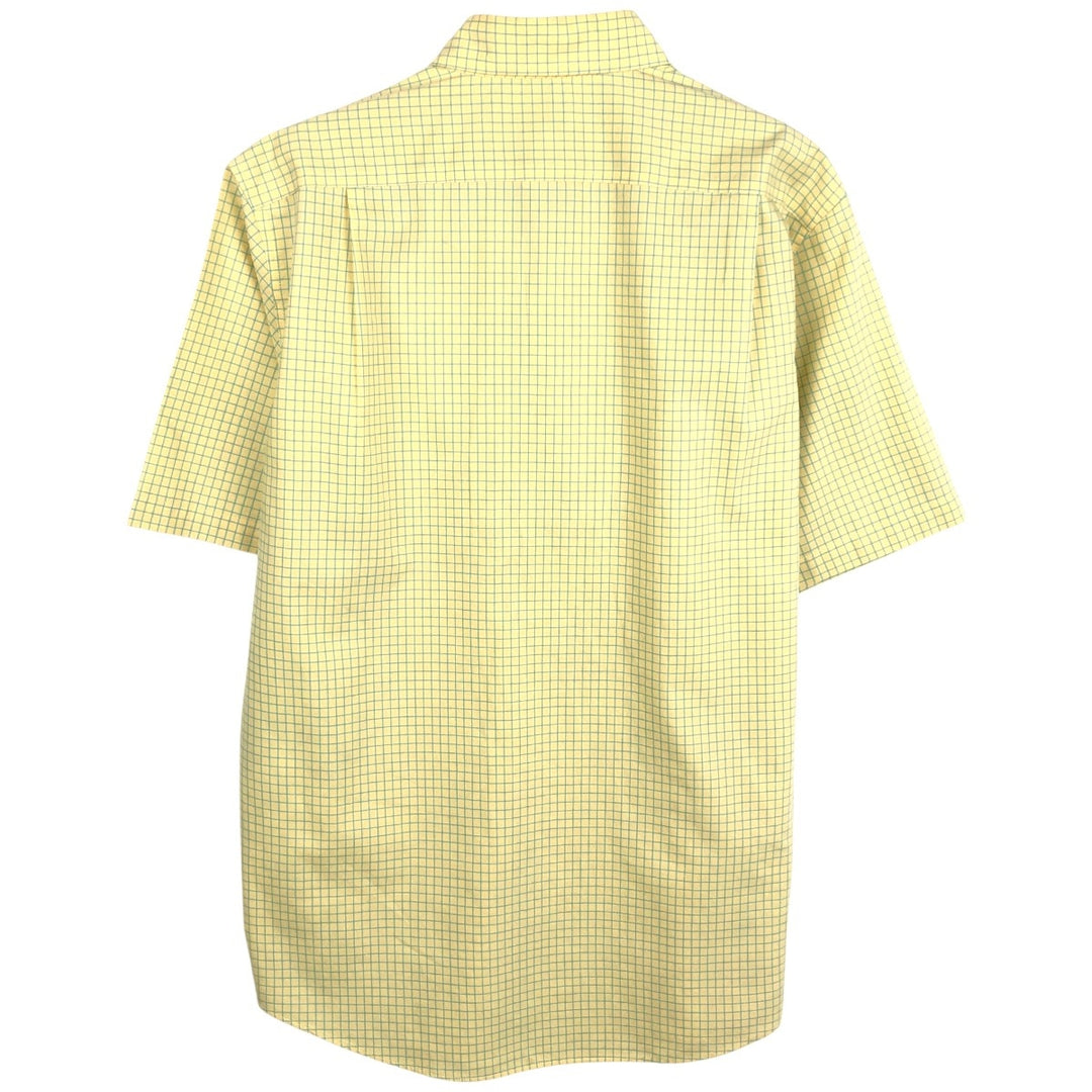 LLBean Traditional Fit Short-Sleeve Button-Down Check Shirt, Men's Size S (approx.) cotton yellow type Vintage Second Hand