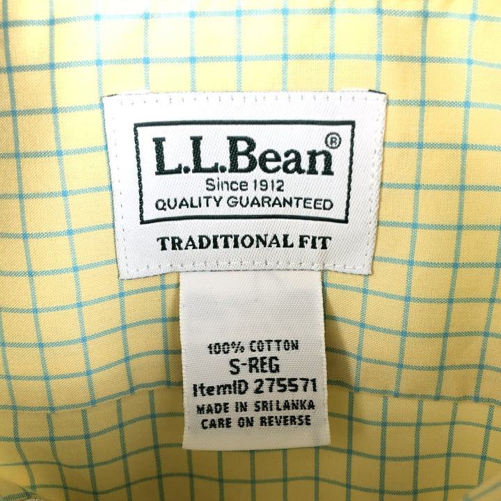 LLBean Traditional Fit Short-Sleeve Button-Down Check Shirt, Men's Size S (approx.) cotton yellow type Vintage Second Hand