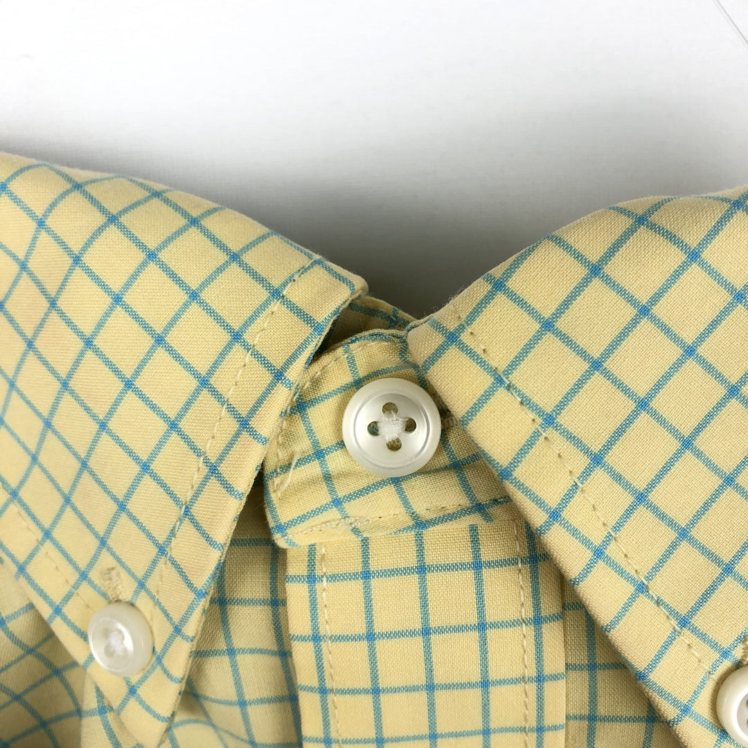LLBean Traditional Fit Short-Sleeve Button-Down Check Shirt, Men's Size S (approx.) cotton yellow type Vintage Second Hand