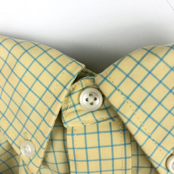 LLBean Traditional Fit Short-Sleeve Button-Down Check Shirt, Men's Size S (approx.) cotton yellow type Vintage Second Hand