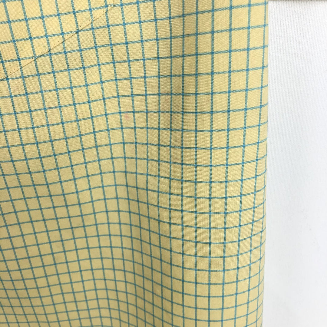 LLBean Traditional Fit Short-Sleeve Button-Down Check Shirt, Men's Size S (approx.) cotton yellow type Vintage Second Hand