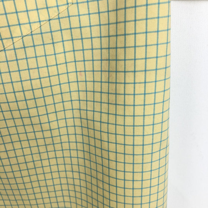 LLBean Traditional Fit Short-Sleeve Button-Down Check Shirt, Men's Size S (approx.) cotton yellow type Vintage Second Hand