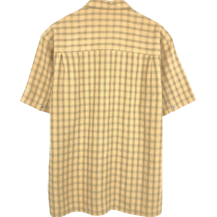 Columbia Short-Sleeve Open-Collar Polyester Box Shirt (Men's Size L) Polynosic ocher yellow type Vintage Second Hand