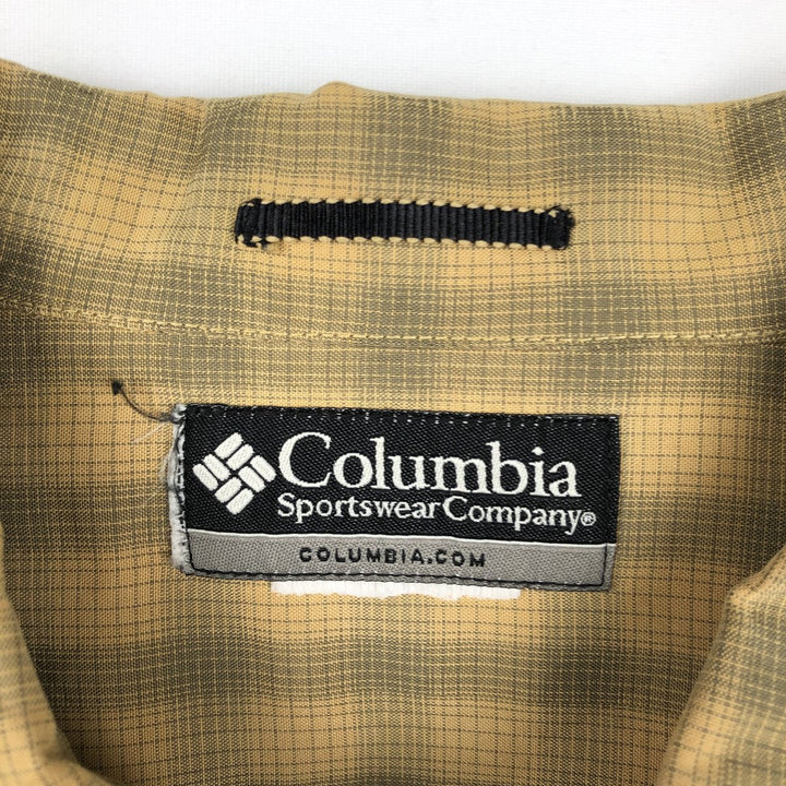 Columbia Short-Sleeve Open-Collar Polyester Box Shirt (Men's Size L) Polynosic ocher yellow type Vintage Second Hand