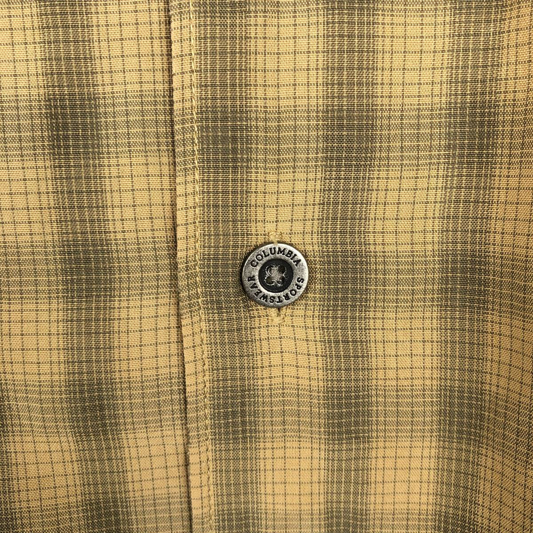 Columbia Short-Sleeve Open-Collar Polyester Box Shirt (Men's Size L) Polynosic ocher yellow type Vintage Second Hand