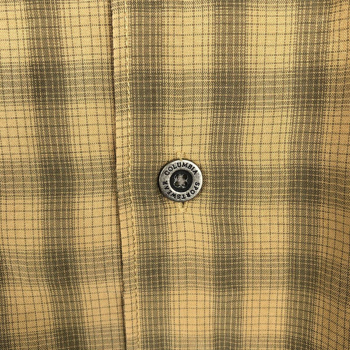 Columbia Short-Sleeve Open-Collar Polyester Box Shirt (Men's Size L) Polynosic ocher yellow type Vintage Second Hand
