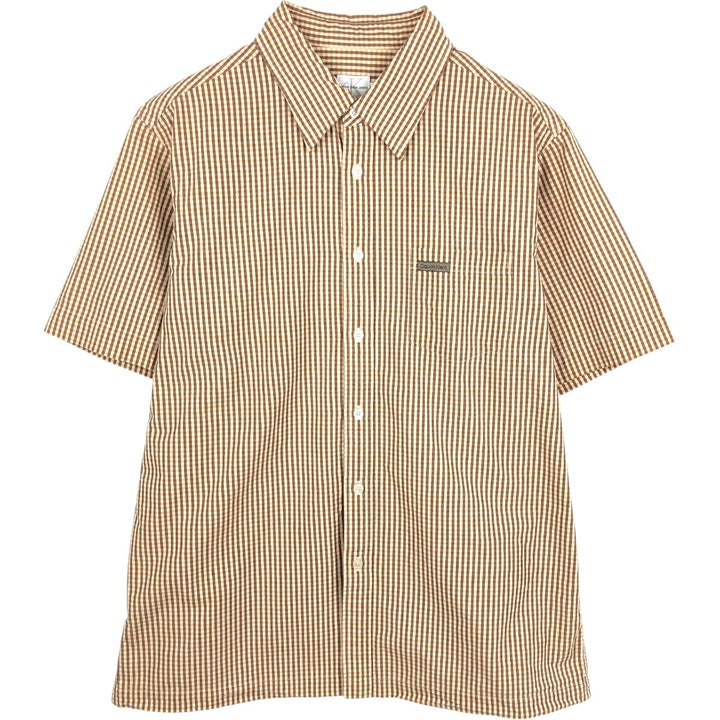 90'S Calvin Klein Jeans Short-Sleeve Cotton Check Shirt, Boxy Shirt, Men's Size XL (Equivalent), Vintage cotton brown type Vintage Second Hand