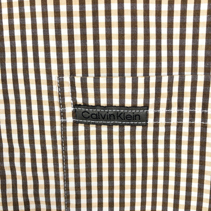 90'S Calvin Klein Jeans Short-Sleeve Cotton Check Shirt, Boxy Shirt, Men's Size XL (Equivalent), Vintage cotton brown type Vintage Second Hand
